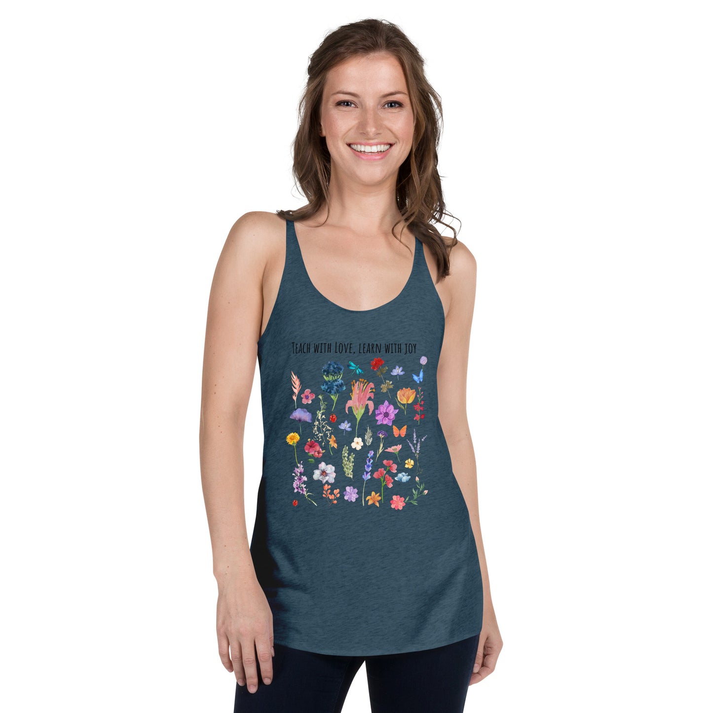 Spread the Love with Our 'Teach with Love, Learn with Joy' Tank Top – Where Education Blooms! Racerback Tank